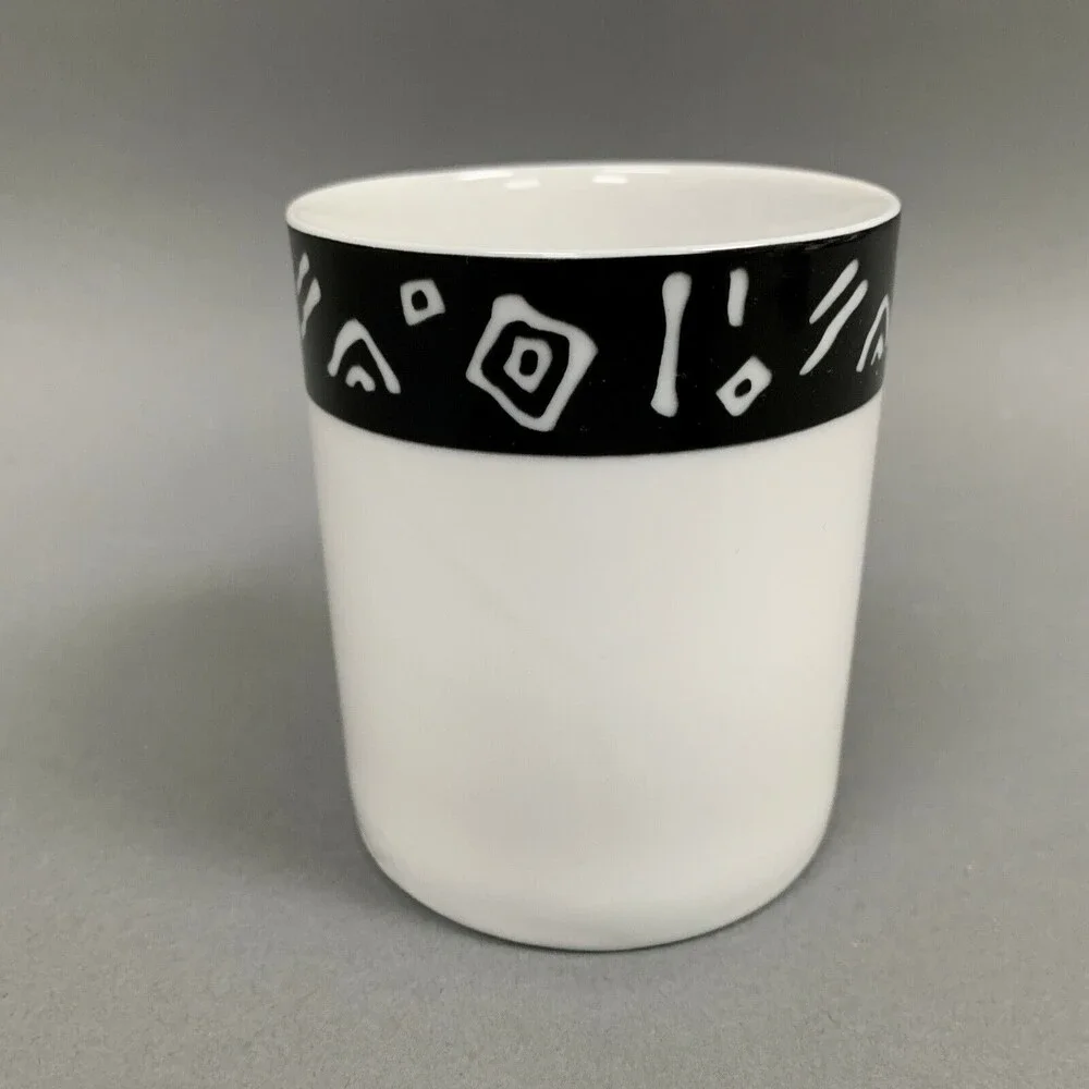 Exclusively Pier 1 One White Black Coffee Cup Mug‎ Symbols Signs